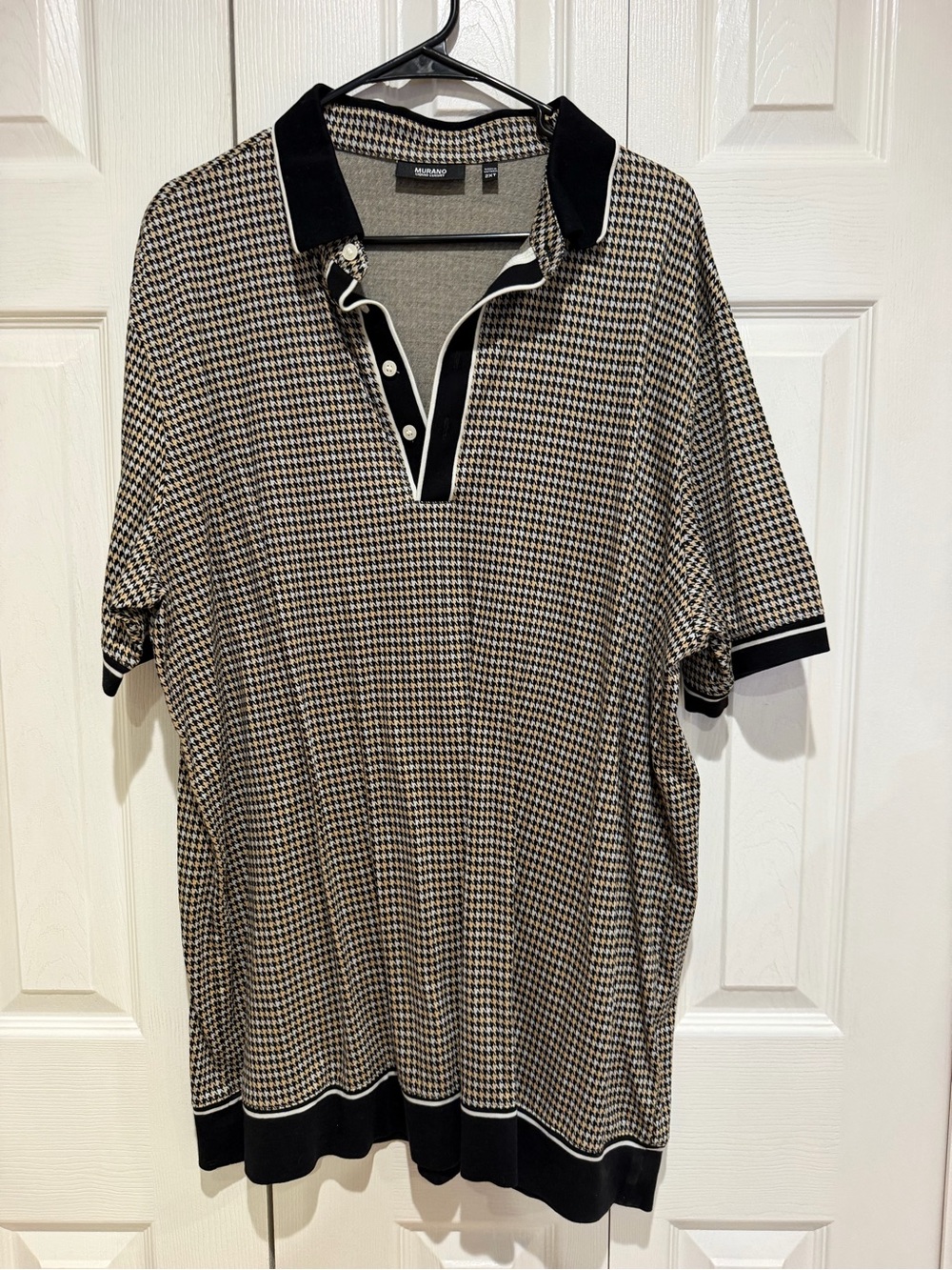 Murano Black & Tan Houndstooth Polo